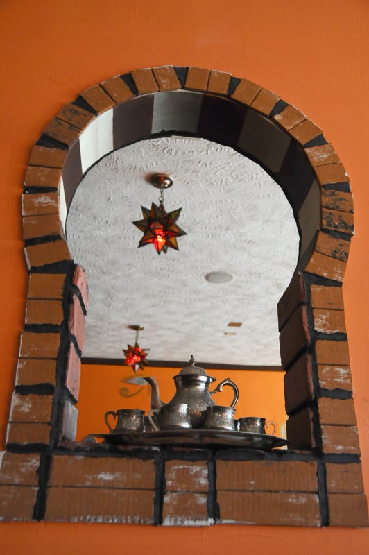 Interior of an Egyptian café with small tables